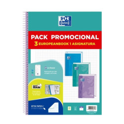 Oxford Europeanbook 1 Touch Pack de 3 Cuadernos Espiral Formato A4+ Cuadriculado 5x5mm