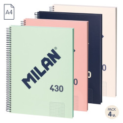 Milan Serie 1918 Pack de 4 Cuadernos Espiral Formato A4 Cuadricula 5x5mm