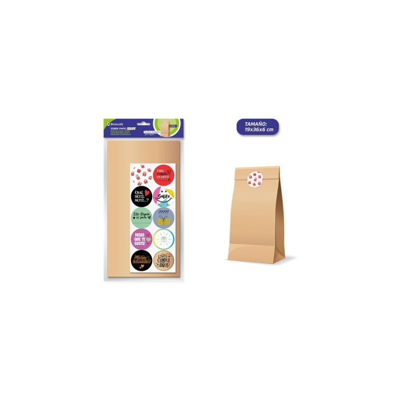 Bismark Pack de 10 Sobres Papel Kraft 50grs con 10 Pegatinas para Cierre
