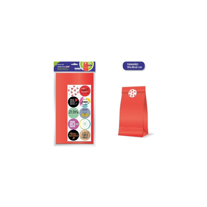 Bismark Pack de 10 Sobres Papel Kraft 50grs con 10 Pegatinas para Cierre