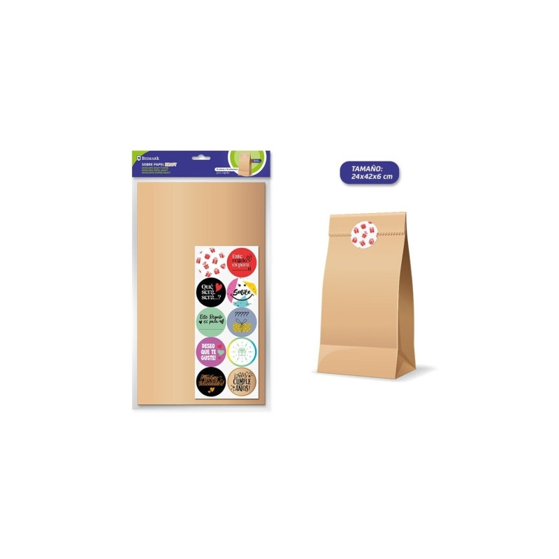 Bismark Pack de 10 Sobres Papel Kraft 50grs con 10 Pegatinas para Cierre
