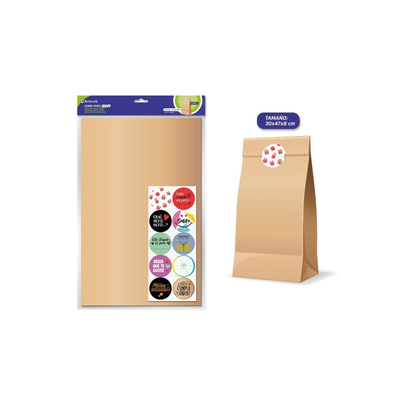 Bismark Pack de 10 Sobres Papel Kraft 50grs con 10 Pegatinas para Cierre