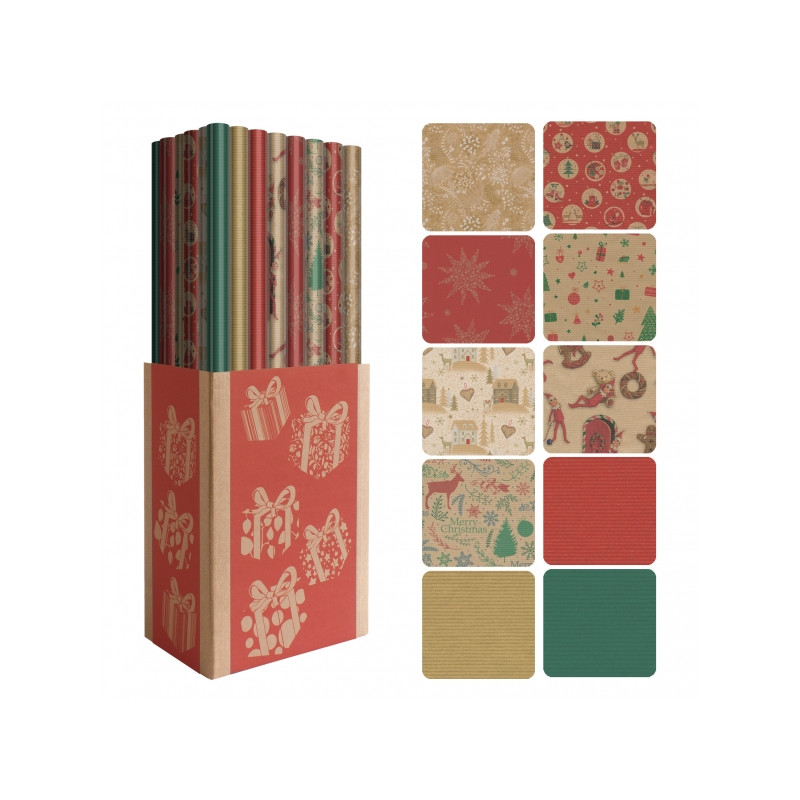 Dohe Navidad Kraft Expositor de 50 Rollos de Papel Regalo