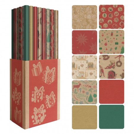 Dohe Navidad Kraft Expositor de 50 Rollos de Papel Regalo