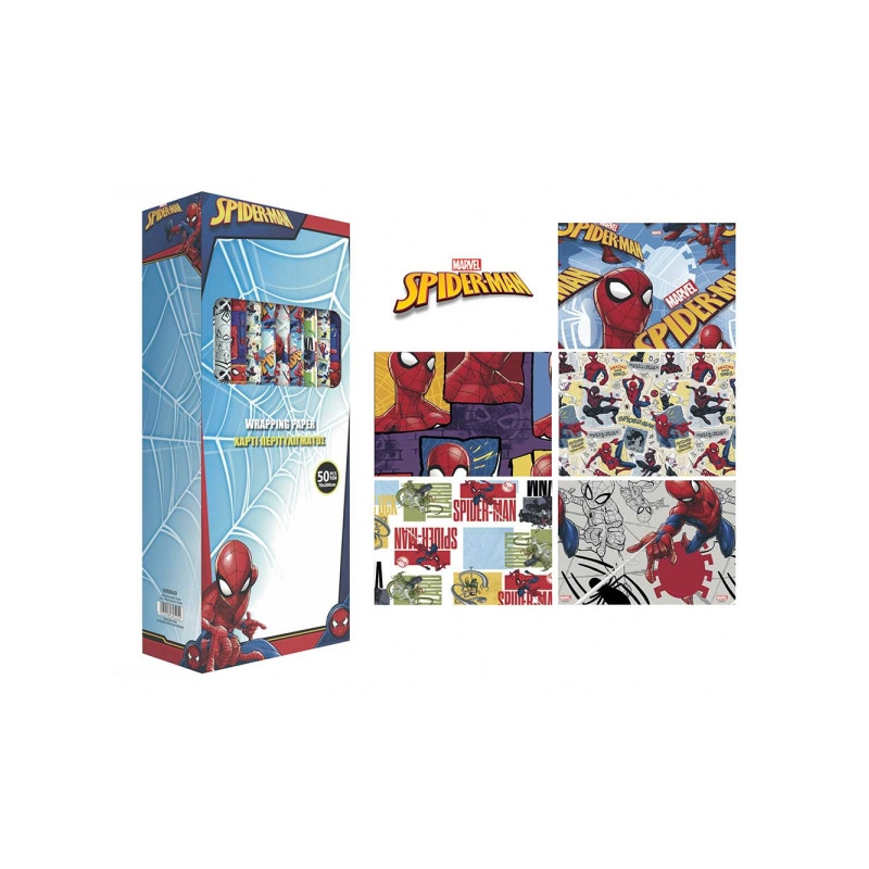 Safta Spider-Man Expositor con 50 Rollos de Papel Regalo
