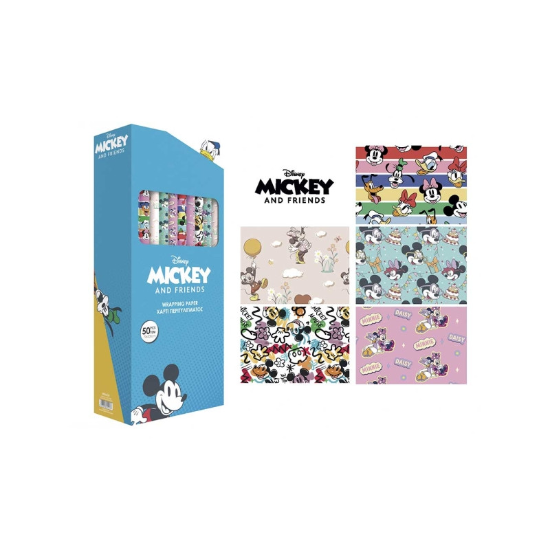 Safta Mickey and Friends Racing Expositor con 50 Rollos de Papel Regalo