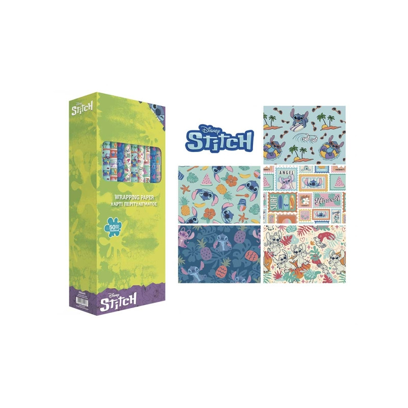 Safta Stitch Waves Expositor con 50 Rollos de Papel Regalo