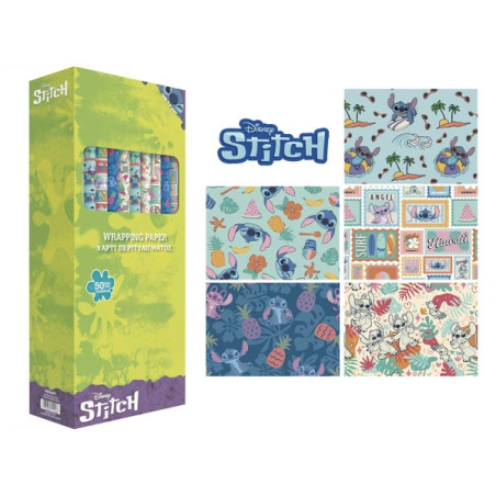 Safta Stitch Waves Expositor con 50 Rollos de Papel Regalo