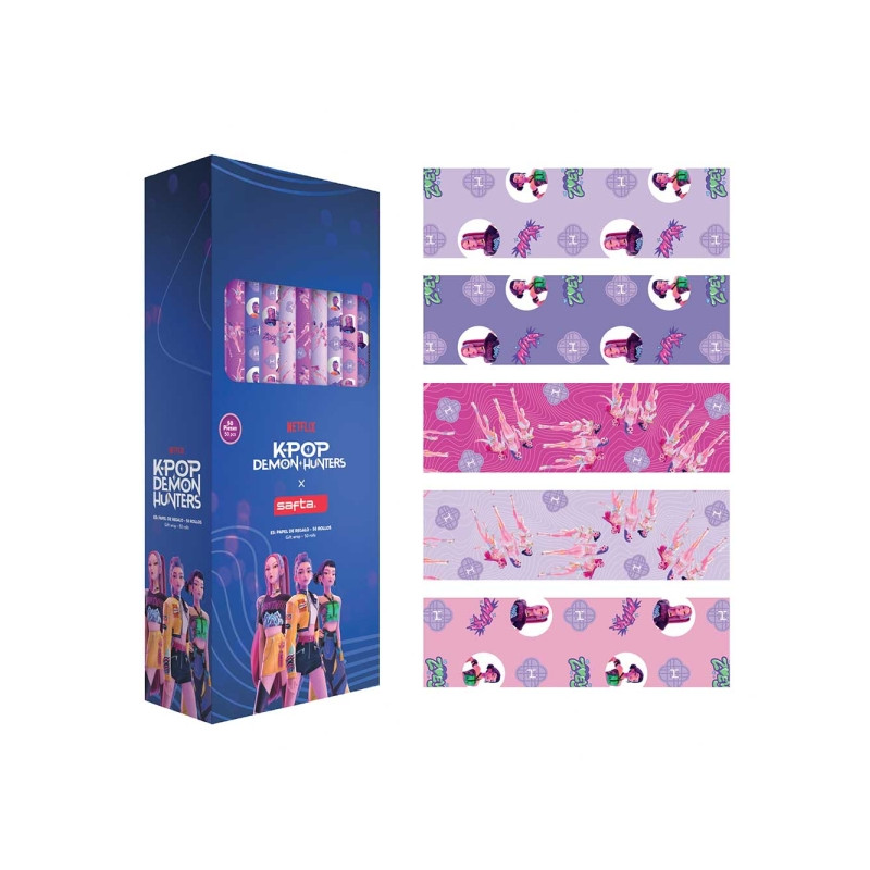 Safta K-Pop Demon Hunters Expositor con 50 Rollos de Papel Regalo