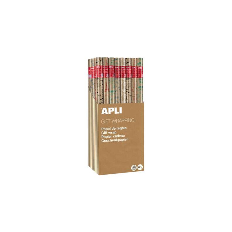 Apli Expositor de 55 Rollos de Papel Regalo Kraft Fun