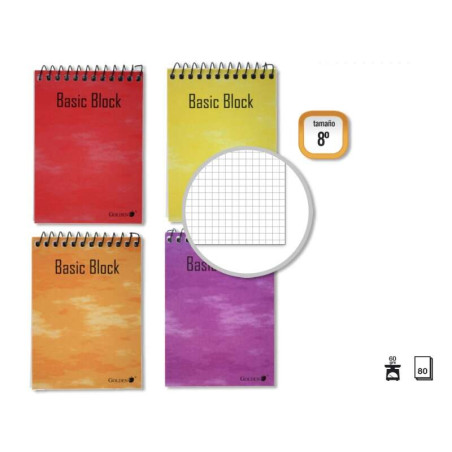 Golden Cuaderno Espiral Superior 8º Apaisado (153x102mm) 80 Hojas 60gr Cuadricula 4x4 (10u.)