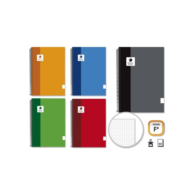 Golden Extra Cuaderno Espiral Folio 80 Hojas 90grs Cuadricula (5u.)