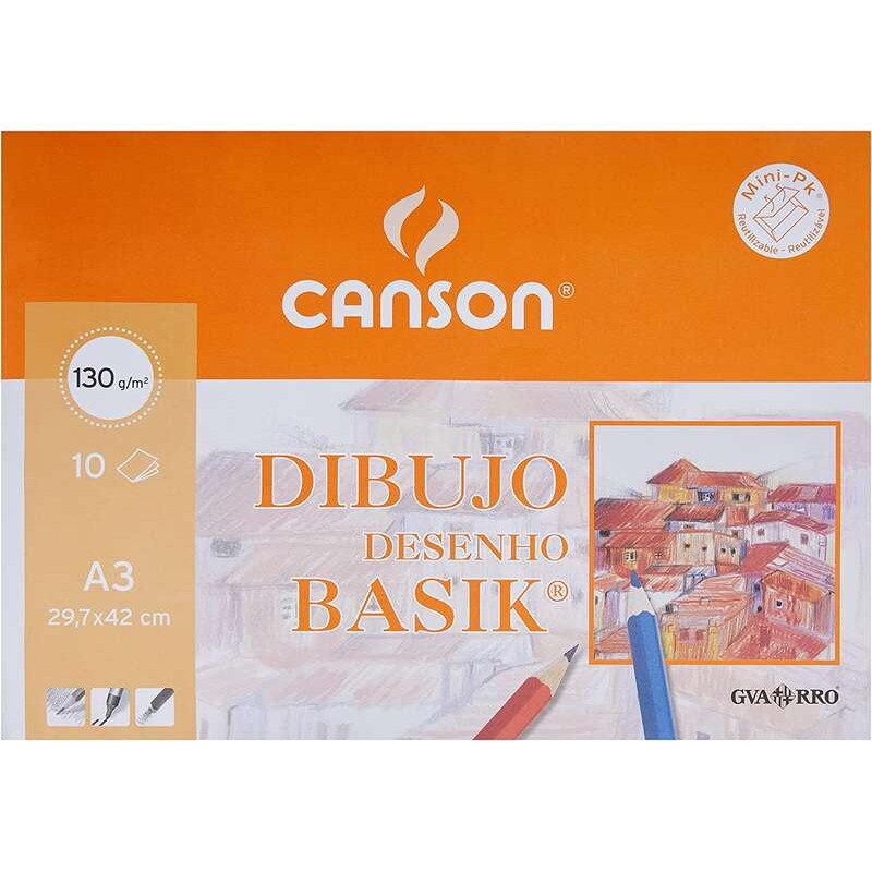 Canson Minipack de 10 Hojas de Dibujo Basik Liso A3