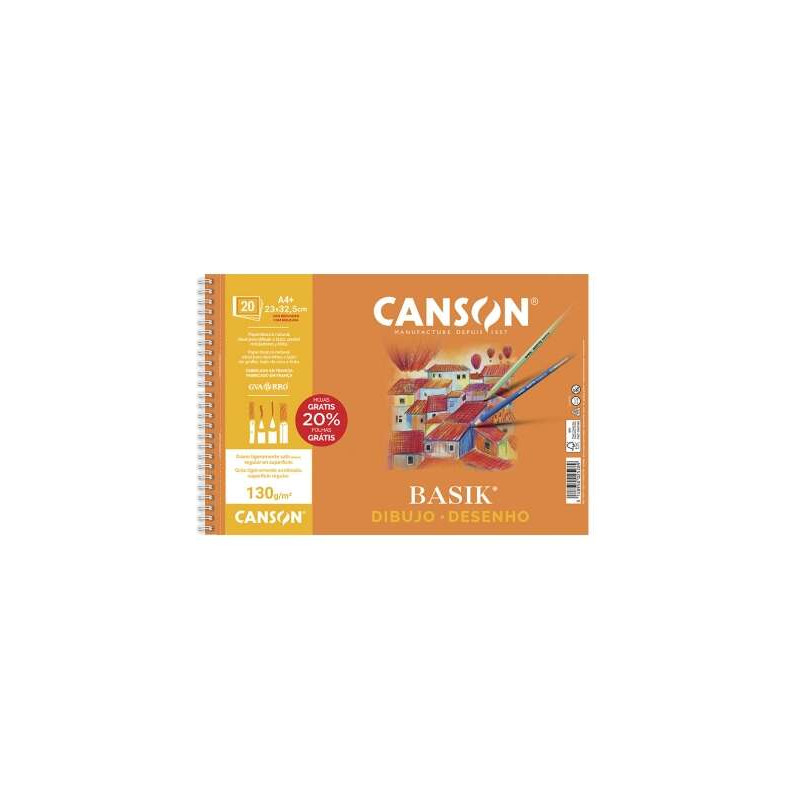 Canson Basik Cuaderno de Dibujo A4+ 20 Hojas Microperforadas 130g/m²