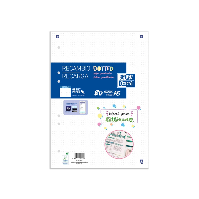Oxford School A5 Recambio Paquete Dots 80 Hojas (20u.)