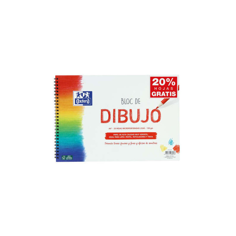 Oxford Bloc de Dibujo Escolar Espiral Formato A4+ Liso