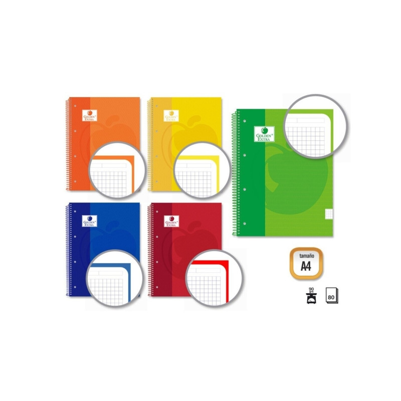 Golden Extra Cuaderno Espiral A4 80 Hojas 90grs Cuadricula 5x5 (5u.)