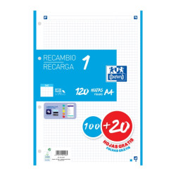 Oxford School Recambio A4 120 Hojas Cuadricula 5x5mm