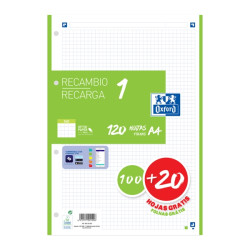 Oxford School Recambio A4 120 Hojas Cuadricula 5x5mm