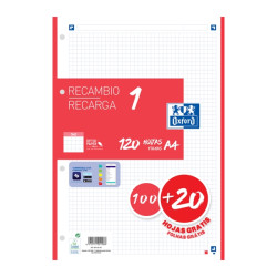 Oxford School Recambio A4 120 Hojas Cuadricula 5x5mm