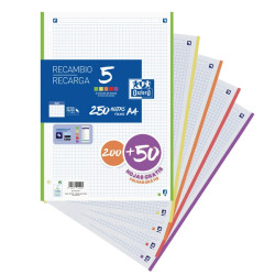 Oxford School Recambio con 250 Hojas A4 Cuadricula 5x5