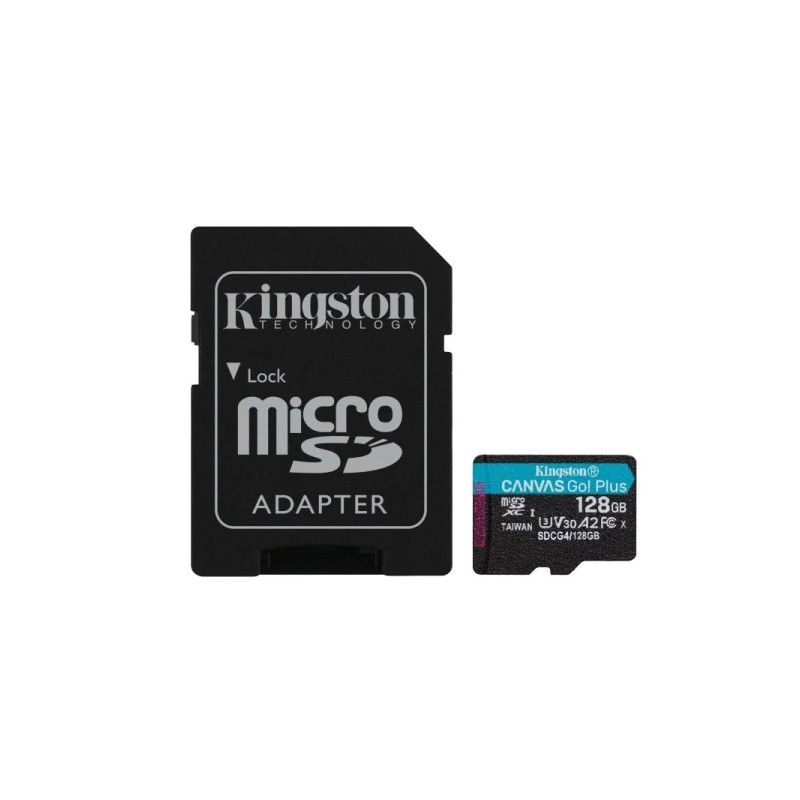 Kingston Tarjeta Micro SDXC 128GB UHS-I U3 V30 Clase 10 200MB/s Canvas Go Plus con Adaptador