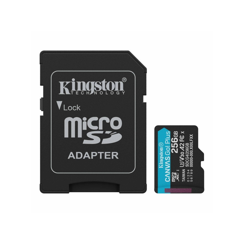Kingston Tarjeta Micro SDXC 256GB UHS-I U3 V30 Clase 10 200MB/s Canvas Go Plus con Adaptador