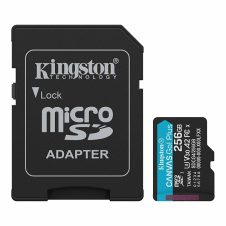 Kingston Tarjeta Micro SDXC 256GB UHS-I U3 V30 Clase 10 200MB/s Canvas Go Plus con Adaptador