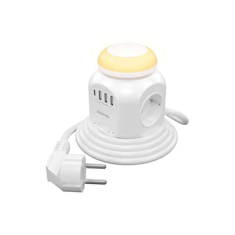 Aisens Regleta de Enchufes Sobremesa Multifuncion con 4 Tomas + 1xUSB-C