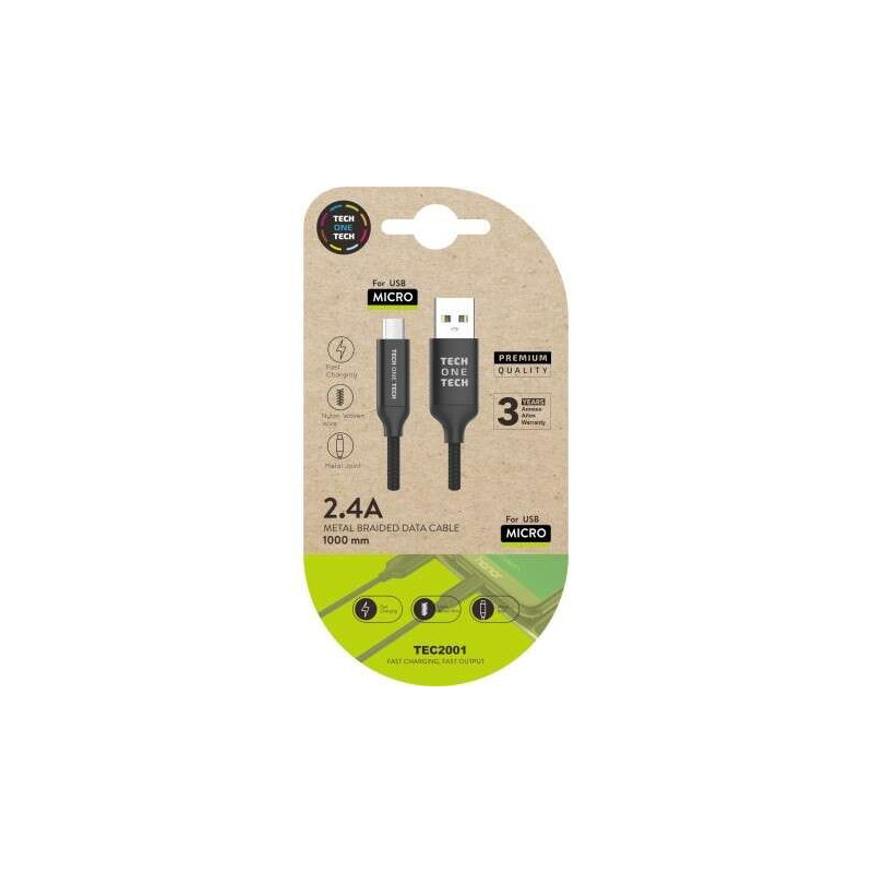 TechOneTech Cable USB-A Macho a Micro-USB Macho 1m