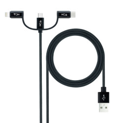 Nanocable Cable USB-A 2.0 Macho a USB-C, MicroUSB, Lightning Macho 1m