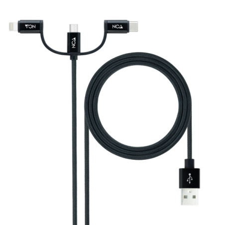 Nanocable Cable USB-A 2.0 Macho a USB-C, MicroUSB, Lightning Macho 1m