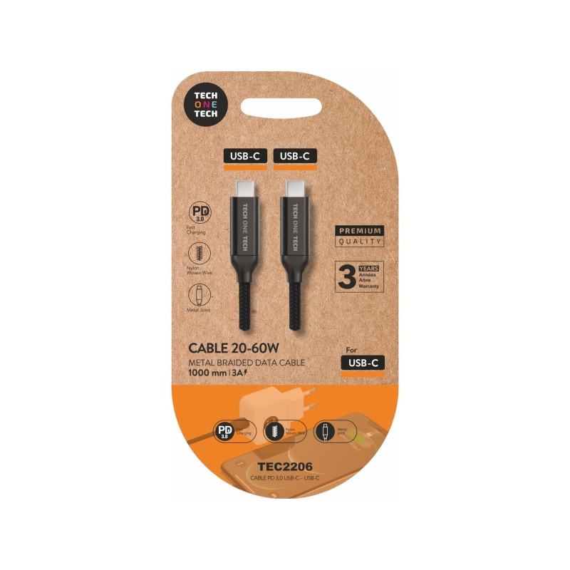 TechOneTech Cable USB-C Macho a USB-C Macho 1m