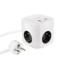 Nanocable Base de 3 Enchufes Schuko + 2x USB-A y 1x USB-C con Interruptor