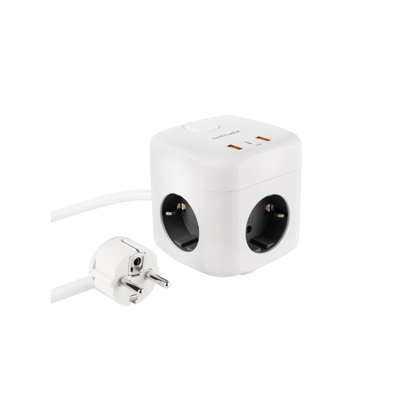 Nanocable Base de 3 Enchufes Schuko + 2x USB-A y 1x USB-C con Interruptor