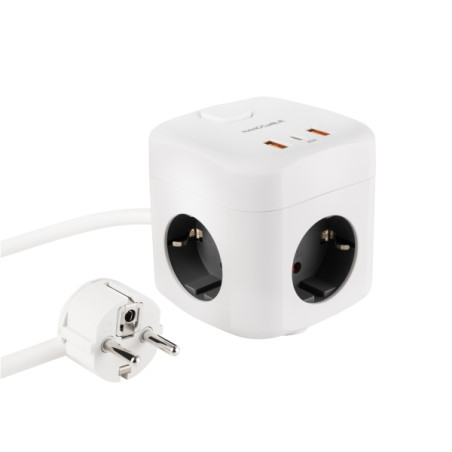 Nanocable Base de 3 Enchufes Schuko + 2x USB-A y 1x USB-C con Interruptor