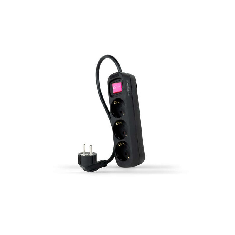 Nanocable Regleta 3 Tomas Interruptor 1.4m BK