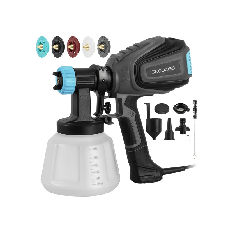 TotalPaint 750 Pistola de Pintura - 700W - Deposito 1200ml - Control de Caudal hasta 1200Ml/min - Incluye Accesorios - Color