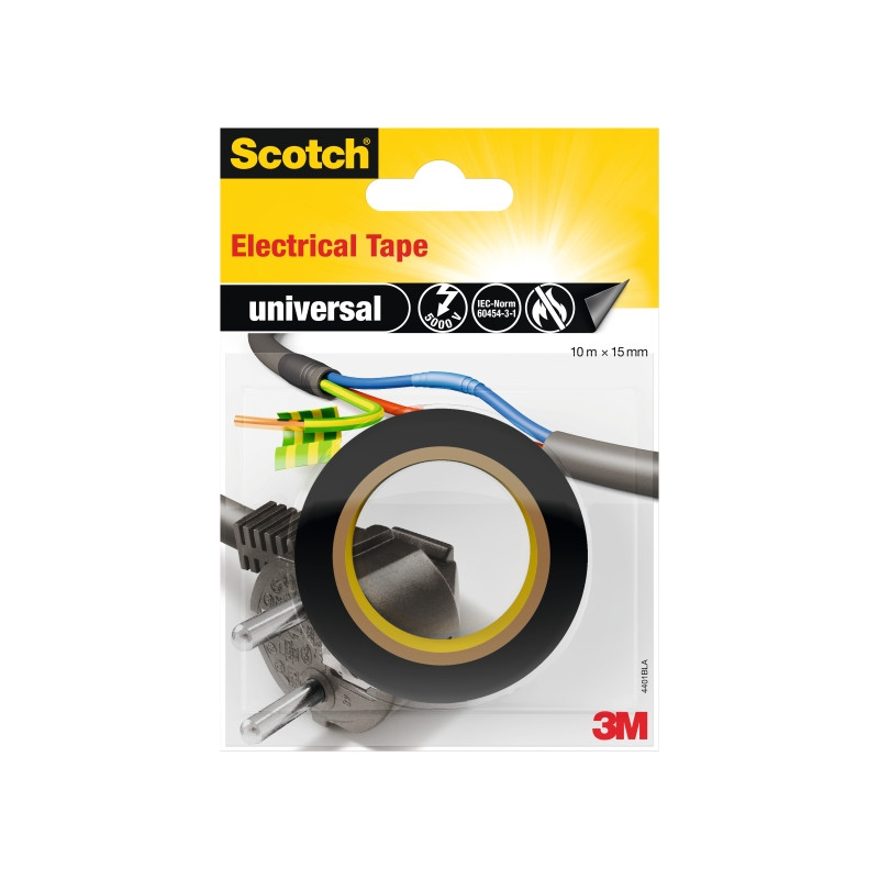 Scotch Cinta Aislante 15mm x 10m - Fabricada en PVC - Aislamiento de Alta Tension de hasta 5000 V - Color Negro