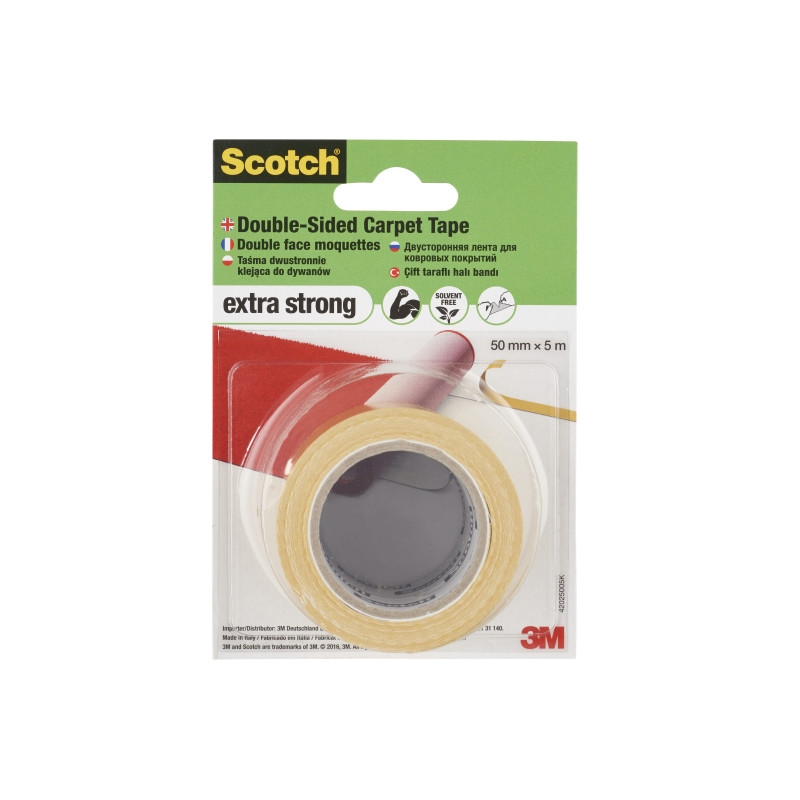 Scotch Universal Cinta Adhesiva para Moqueta 50mm x 5m - Alta Fuerza Adhesiva - Facil de Rasgar a Mano - Color Blanco