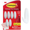 Command Pack de 6 Ganchos de Diseño Medianos - 9 Tiras Adhesivas - Soportan hasta 1.3kg - Color Blanco