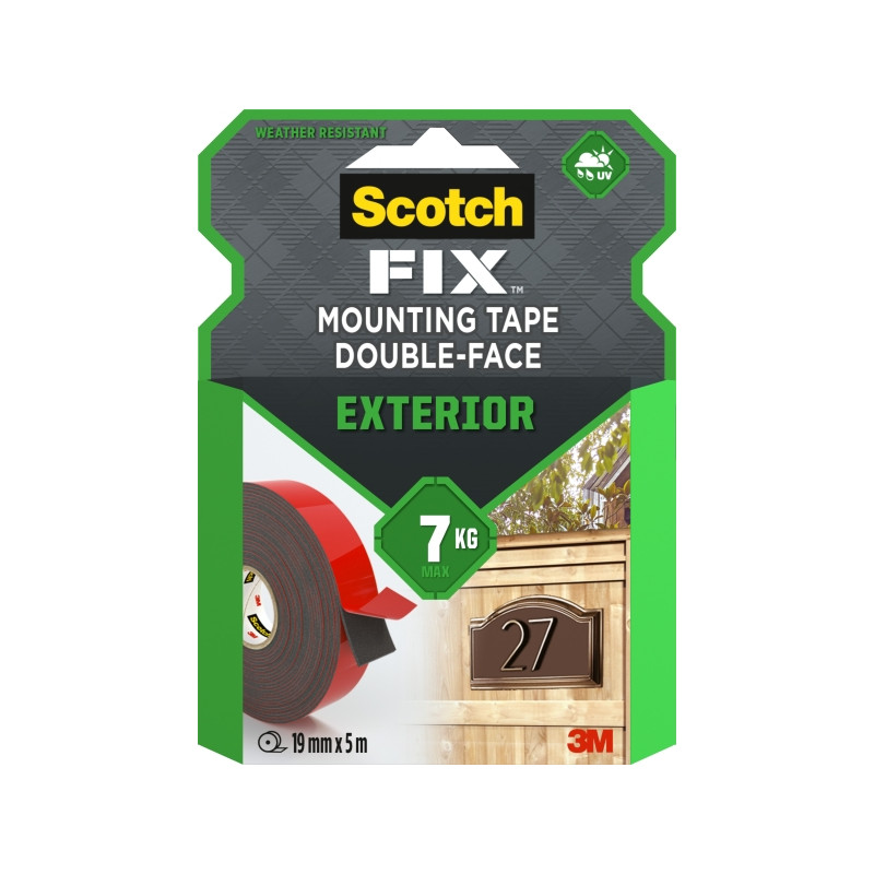 Scotch-Fix Cinta de Montaje de Doble Cara para Exteriores - 19mm x 10m - Color Negro