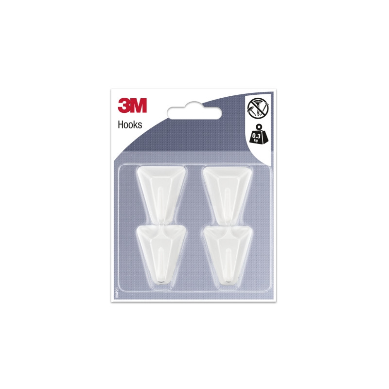 3M Pack de 4 Ganchos Adhesivos Triangulares - Soporta hasta 1kg - Color Blanco