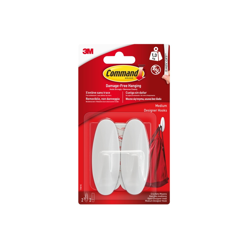 Command Ganchos Adhesivos - Plastico Resistente - Soporta hasta 1.3kg - Color Blanco