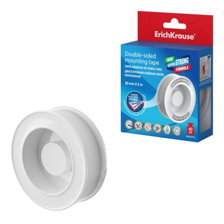 ErichKrause Cinta Adhesiva de Doble Cara - 1mm de Grosor - Soporta hasta 40kg/m2 - 30mm de Ancho - 2 Metros - Alta Adhesion