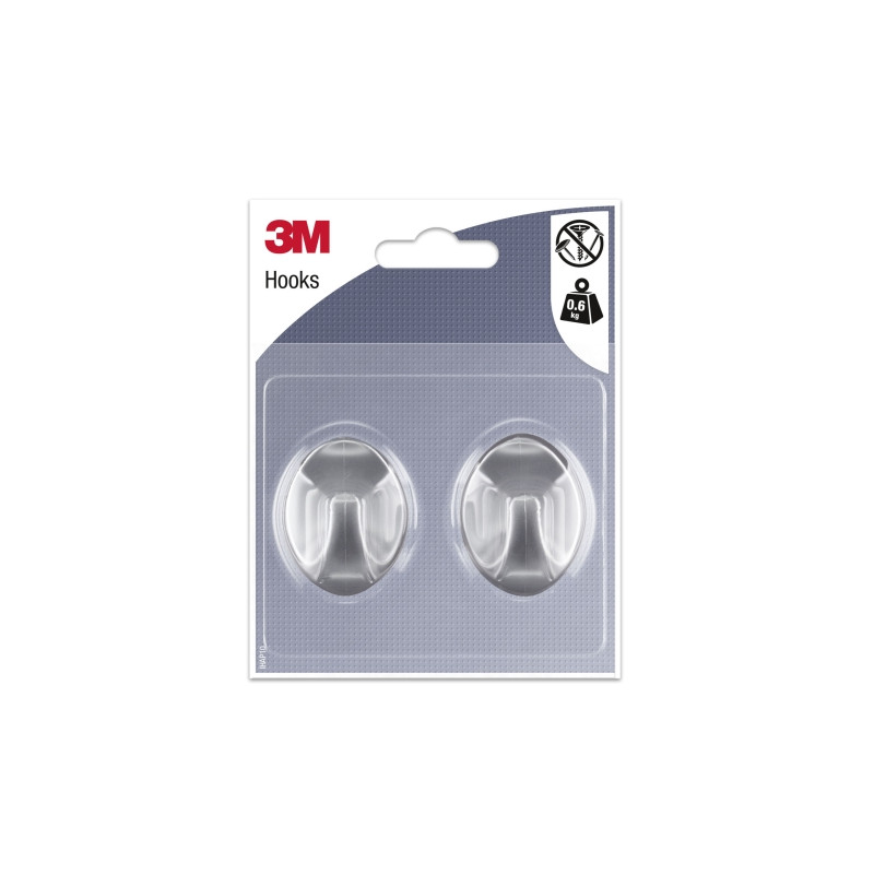 3M Pack de 2 Ganchos Adhesivos Ovalados - Formato M - Soporta hasta 0.6kg - Color Gris Metalizado