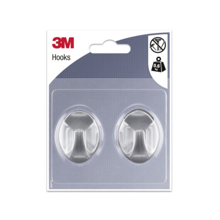 3M Pack de 2 Ganchos Adhesivos Ovalados - Formato M - Soporta hasta 0.6kg - Color Gris Metalizado