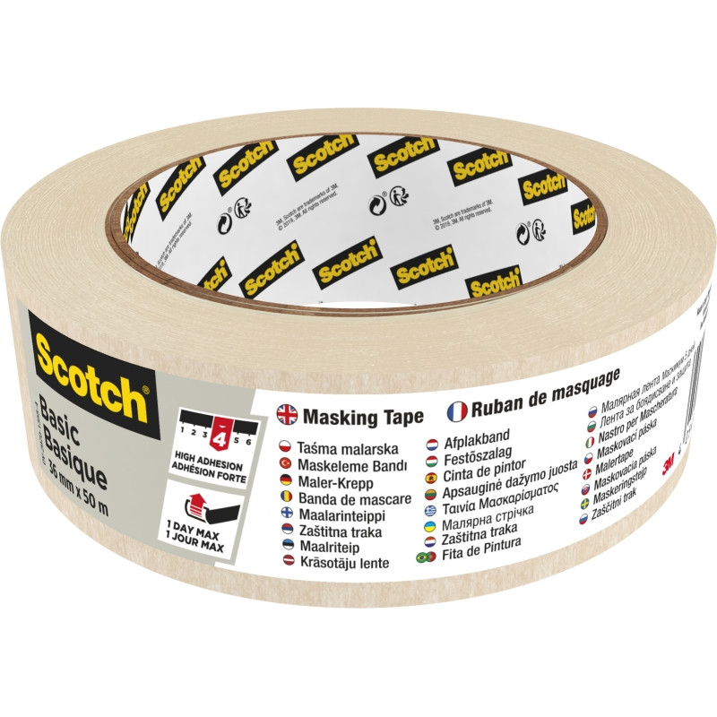 Scotch Basic Cinta de Enmascarar - 36mm x 50m - Color Blanco