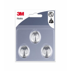 3M Pack de 3 Ganchos Adhesivos Ovalados - Formato S - Soporta hasta 0.3kg - Color Gris Metalizado