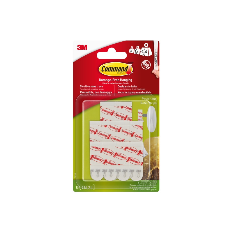 Command Tiras Adhesivas para Posteres - Formatos Surtidos - Soporta hasta 4.4kg - Color Blanco